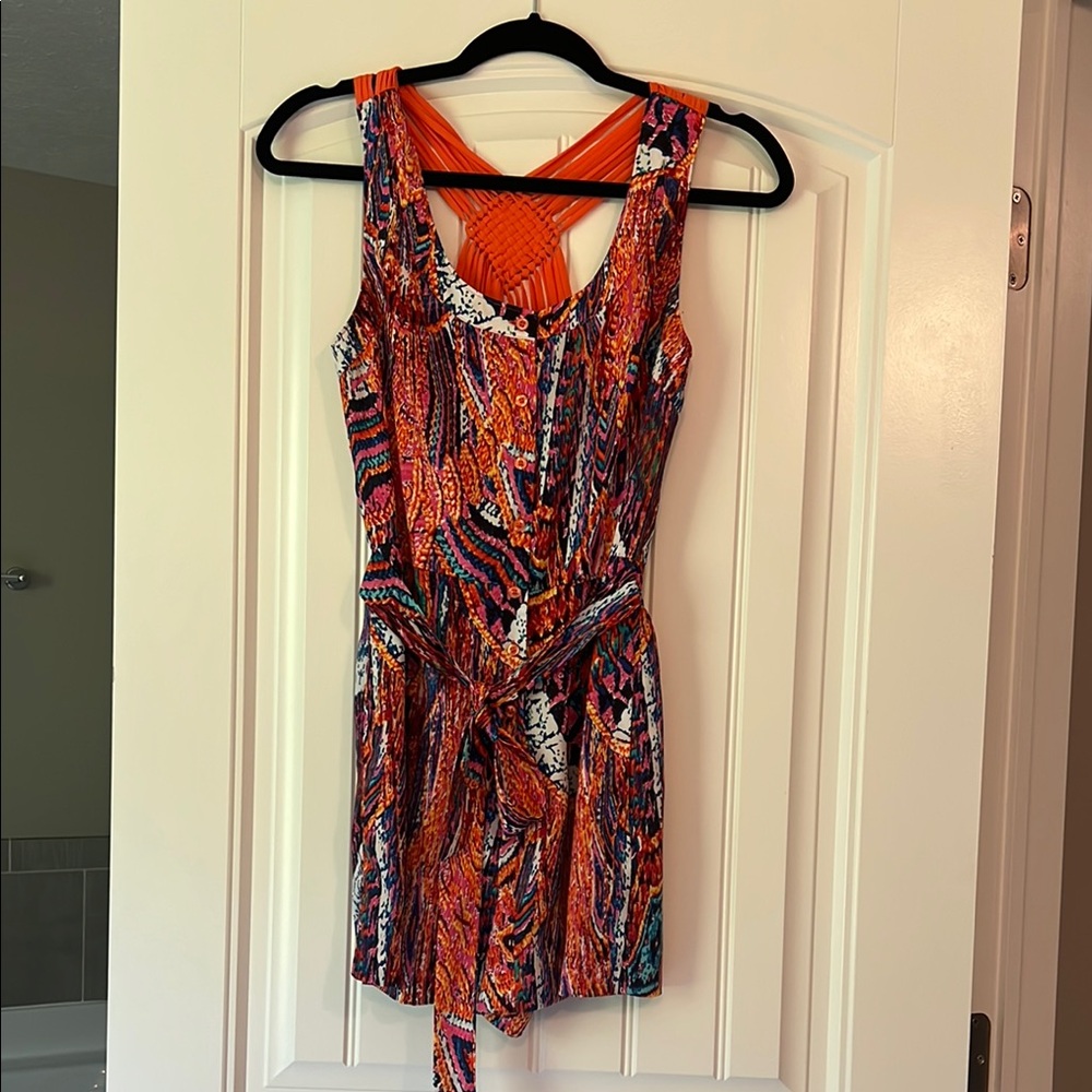 Bebe Vibrant Multicolor Romper with Orange Highlights